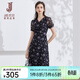 經(jīng)典故事（JANE STORY）法式茶歇連衣裙女2026夏季新款泡泡袖收腰溫柔長(cháng)裙氣質(zhì)碎花雪紡裙 黑底紫花 XL
