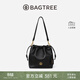 BAGTREE【朱美吉同款】包包樹(shù)云采包植鞣皮水桶包通勤斜挎包單肩腋下包女 黑色-小號 贈無(wú)事牌包掛 高級小眾