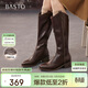 百思圖25冬騎士靴街頭潮流粗跟尖頭女長(cháng)靴F3017DG5 棕色 40