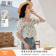 香影方領(lǐng)碎花上衣女2026夏裝新款純棉娃娃衫短袖寬松鎖骨綠色小衫 綠花 S 155/80A/85-95斤