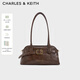CHARLES&KEITH腰帶式設計長(cháng)柄腋下包斜挎包生日禮物送女友CK2-20271613 Distressed Coffee咖啡色 M