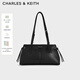 CHARLES&KEITH復古油蠟皮繩結單肩腋下包生日禮物送女友CK2-20782673 Noir黑色 M