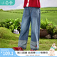 茵曼女童牛仔褲拼接褲腳春季兒童中大童櫻桃刺繡女孩寬松褲子 牛仔藍 150
