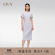 OVV春夏熱賣(mài)女裝基礎直筒通勤休閑小圓領(lǐng)短袖連衣裙 粉紫（凈色）03 M