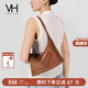 VANESSA HOGAN VH女包冉冉hobo包輕奢通勤手提包油蠟牛皮斜挎單肩包包生日禮物 雅丹棕-中號