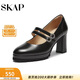 圣伽步（SKAP）高跟鞋女士粗跟百搭淺口瑪麗珍單鞋