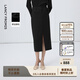 朗姿【精英衣櫥】羊毛復古高腰直筒顯瘦開(kāi)衩半身裙冬季新款時(shí)尚中長(cháng)裙 黑色2 S
