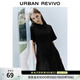 UR夏季新款女裝通勤風(fēng)壓褶修身短袖棉質(zhì)連衣裙UWU740075 正黑 S