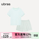 ubras純色舒適柔軟水果全棉家居服睡衣女短袖長(cháng)褲短褲套裝情侶款軟棉棉 【短袖短褲】女款-冰藍綠色 M
