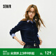 森馬（Semir）針織開(kāi)衫女春季短款可拆卸格紋襯衫領(lǐng)上衣拼接百搭通勤打底衫 寶藍80700 M