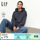 蓋璞女裝秋季款印花字母logo寬松抓絨連帽衛衣美版429497