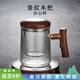 容山堂木把玻璃杯過(guò)濾內膽花茶紅茶泡茶杯個(gè)人帶蓋辦公杯加熱底座茶具 豎紋木把玻璃杯+胡桃木底座