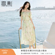 香影一字領(lǐng)露肩連衣裙女2026夏新款泡泡袖荷葉邊度假風(fēng)海邊沙灘裙 銀牡丹色 S 155/80A/85-95斤