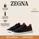 Zegna杰尼亞男鞋黑色鹿皮配皮革TripleStitch?奢華休閑鞋 黑色 40.5 (6.5)