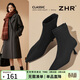 ZHR高跟鞋短靴女尖頭細高跟彈力瘦瘦靴加絨絨面氣質(zhì)女靴 CV11A黑色36