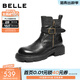 百麗（Belle）潮酷皮帶扣牛皮時(shí)裝靴女冬季新款商場(chǎng)同款厚底短靴F2P1DDZ5 黑色-單里 38