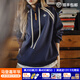 馬登美式復古學(xué)院風(fēng)藏青色半拉鏈翻高立領(lǐng)套頭長(cháng)袖無(wú)帽衛衣女士春 藏青色 M