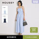 moussy 新品優(yōu)雅純色打褶收腰吊帶連衣長(cháng)裙010IA333-1111 115花紋藍色 S