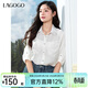 LAGOGO簡(jiǎn)約翻領(lǐng)寬松休閑襯衫女拉谷谷2025年夏季新款透氣中袖上衣 本白色 M
