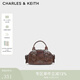 CHARLES&KEITH手提小方包機車(chē)包保齡球包生日禮物送女友CK2-30770735 Distressed Coffee咖啡色 S
