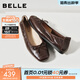 百麗（Belle）舒芙蕾氣質(zhì)方頭平跟單鞋女26春新款抓皺羊皮薄底單鞋B3090AQ6預售 咖色 37