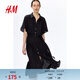 H&M2026春季新款女裝腰部系帶襯衫式連衣裙1217576 黑色032 M 165/96