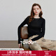 初語(yǔ)天絲羊毛修身T恤女2025秋季新款斜衣擺設計感長(cháng)袖打底上衣 黑色 M