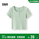 森馬（Semir）涼感T|短袖T恤女夏季短款方領(lǐng)純色緊身正肩氣質(zhì)辣妹101325100010