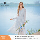 香影法式v領(lǐng)連衣裙女長(cháng)袖2026春季新款藍色印花度假風(fēng)a字收腰裙子 藍花 M 160/84A/95-110斤