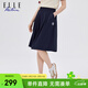 ELLE ACTIVE裙子女學(xué)院風(fēng)半身裙時(shí)尚休閑運動(dòng)百褶裙女遮肉顯瘦半過(guò)膝A字裙女 藏青色 S