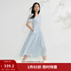 茵曼簡(jiǎn)約方領(lǐng)分割收褶連衣裙2026夏季女裝新款浪漫泡泡袖中長(cháng)裙子 淺藍色 M