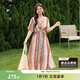 MsShe【度假風(fēng)印花雪紡連衣裙】大碼女裝2025夏季胖mmV領(lǐng)高端裙子 B款-西柚粉色現貨 3XL