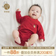 乖奇熊新生兒純棉連體包屁衣紅色滿(mǎn)月夏季寶寶和尚服三角哈衣薄款春秋
