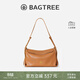 BAGTREE【明星同款】包包樹(shù)奶盒包植鞣皮單肩斜挎腋下通勤Hobo枕頭女士包 焦糖色-中號【磁吸拉鏈款】 高級小眾