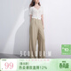 三彩2025夏季新款松緊腰長(cháng)褲休閑褲寬松直筒闊腿褲垂感M 淡灰綠 L 165/72A