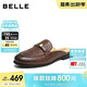 百麗皮帶扣穆勒鞋26夏新質(zhì)感真皮半拖鞋女外穿拖鞋B3091BH6 棕色 39