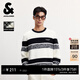 杰克·瓊斯（JACK&JONES）男裝秋冬季毛衣男士羊毛衫條紋休閑針織衫寬松圓領(lǐng)套頭打底衫 E40黑色 L （180）