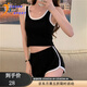 COZOK夏季新款韓版健身服緊身短款露臍簡(jiǎn)約背心女高腰短褲休閑運動(dòng)套裝 黑色套裝 XL 建議115-135斤