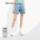 MO&Co.【土耳其棉】高腰牛仔褲短褲美式復古中褲女夏季薄款摩安珂 牛仔藍色 S 26