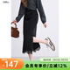 百圖betu女裝秋季新款半身裙下擺開(kāi)叉蕾絲邊棉感裙子女2508T70 黑色 L