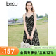百圖betu女裝春夏新款印花連衣裙顯瘦可調節吊帶連衣裙女2403T99 黑色 M