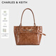 CHARLES&KEITH26春季新品鎖扣褶皺大容量單肩托特包CK2-30782817 Distressed Tan復古鞣褐 L