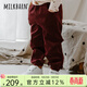 Milkbarn兒童燈芯絨外套男女童外出衣服寶寶秋季保暖童裝 漿果紅色（長(cháng)褲） 90 cm