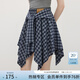 范思藍恩復古格子半身裙女2025夏裝設計感不規則高腰A字裙子2753 藍白格 XL