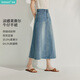 茵曼復古洗水牛仔半身裙夏季女裝百搭高腰顯瘦a字中長(cháng)牛仔裙 牛仔藍 M