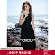 初語(yǔ)撞色拼接空氣感連衣裙女2025夏季新款復古休閑A字裙背心裙 黑色 S