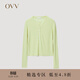 OVV春夏熱賣(mài)女裝爽滑舒適透氣桑蠶絲長(cháng)絨棉羅紋長(cháng)袖針織衫 淺黃（凈色）05 M