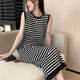 Helolis條紋無(wú)袖連衣裙女夏季新款韓版時(shí)尚復古顯瘦流蘇過(guò)膝長(cháng)裙 黑色 M 建議95105斤
