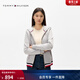 Tommy Hilfiger26春夏新款女裝純棉休閑通勤運動(dòng)拼色條紋連帽開(kāi)衫衛衣外套 灰色P8F (批次一) S