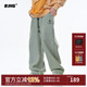 BJHG不計后果春季加厚水洗美式直筒牛仔褲男潮牌復古寬松闊腿hiphop褲 黃泥淺藍 XL